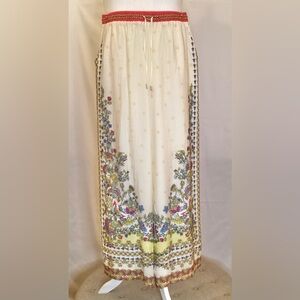 Skies Are Blue Cream Pants with Coral and Mustard Trim